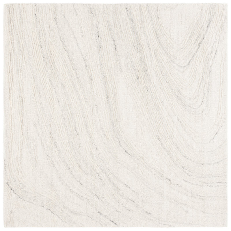 Hitha Ebony Hand Tufted Wool/Cotton Abstract Rug in Ivory/Light Gray, Square 6'