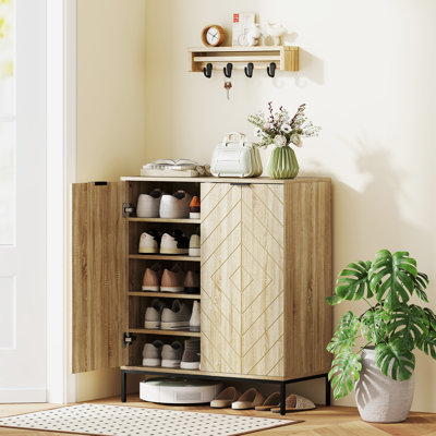 Armoire de rangement pour chaussures 15 paires avec portes, tablettes réglables, chêne