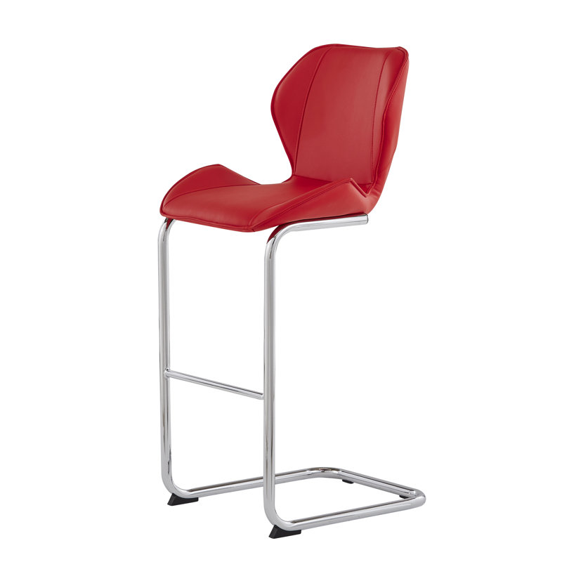 4pc Red Dining Bar Stools - Low Back, Upholstery, Metal Footrest Stool Rectangular, With