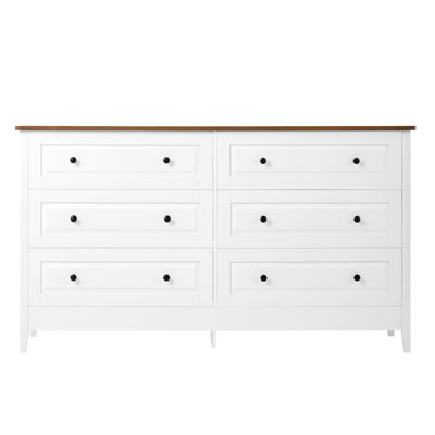 White Dresser For Bedroom, 6 Drawer Dresser With Wide Drawer And Metal Handles, White Dresser, Wood Dressers & Chests Of Drawers For Hallway, Entryway