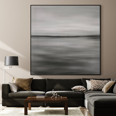 Très grand imprimé monochrome abstrait mural - décor minimaliste de paysage flou noir et blanc pour le salon ou la chambre à coucher, assemblage de cadre requis