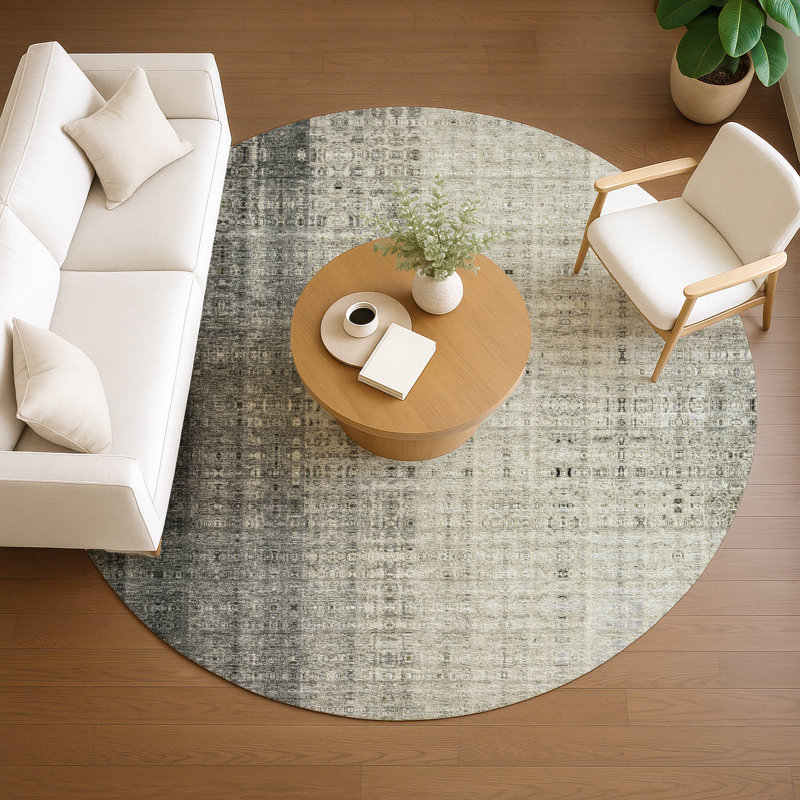 Machine Washable Indoor/Outdoor Kaczor ACN2240 Stripes Rug, Round 8'