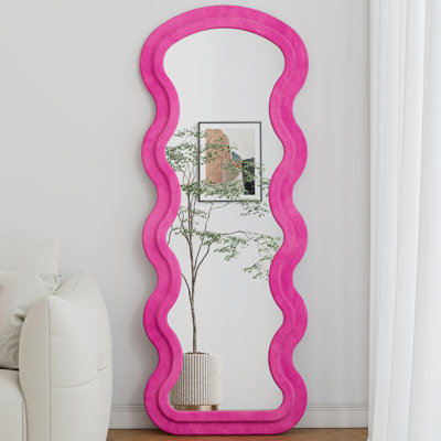 Miroir de plancher en flanelle pleine longueur rose pour suspendre ou contre le mur d'une chambre à coucher