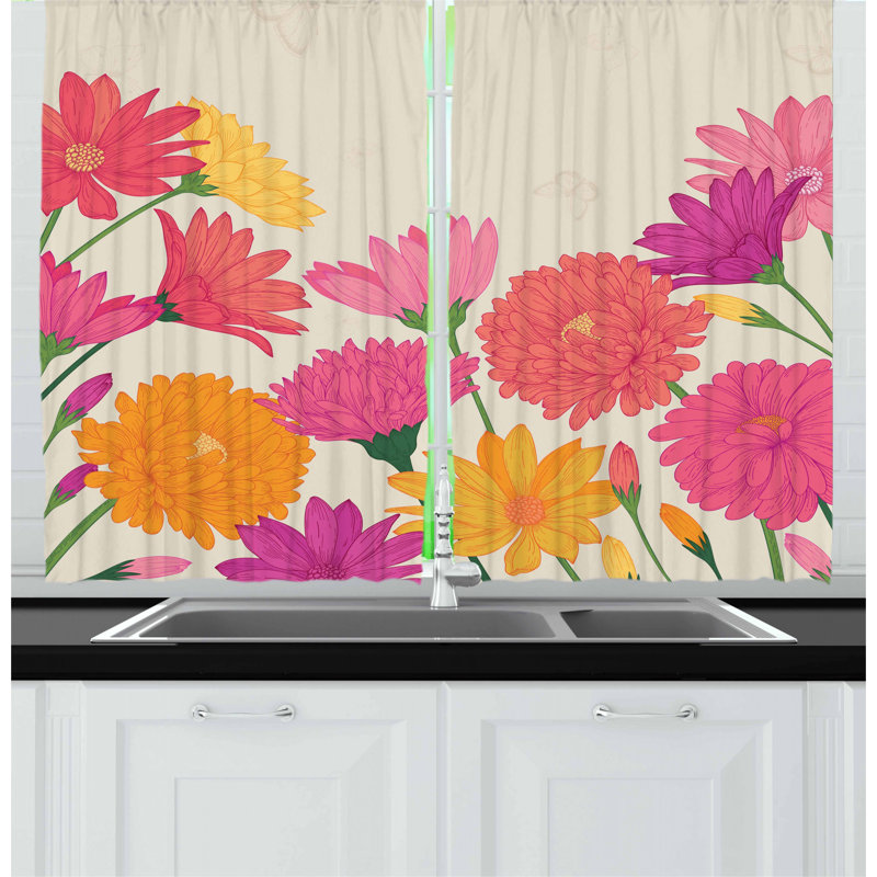 Floral Tailored Kitchen Curtain