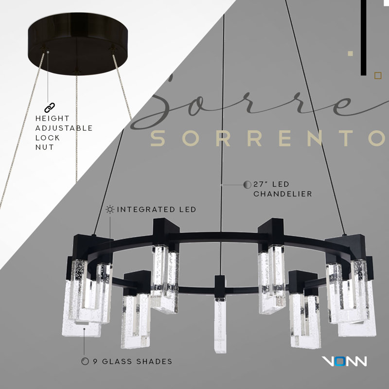 Sorrento 27-in 9-Light Height Adjustable ETL Certified Integrated LED Circular Ring Chandelier