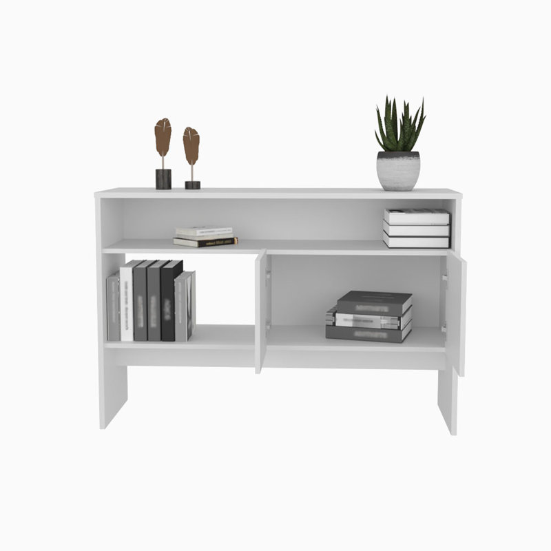 Console Table with Double-Door Cabinet, White