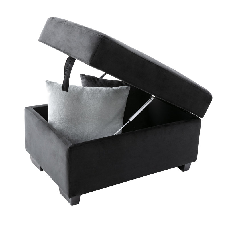 Behler 3-Piece Sleeper Sectional Sofa with USB Charge,Hidden Arm Storage and Storage Ottoman, Black Velvet