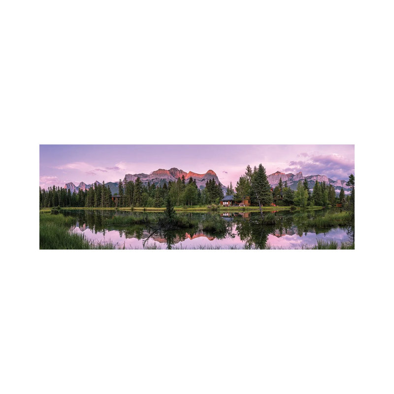 View Of Lake And Mountains, Spring Creek Pond, Alberta, Canada - Wrapped Canvas Panoramic Print, 30.48 cm H x 91.44 cm W