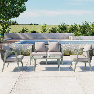 Sièges d'extérieur pour 4, fer, coussins confortables, American Design Classiness 4 avec fer et coussin moelleux, couleur