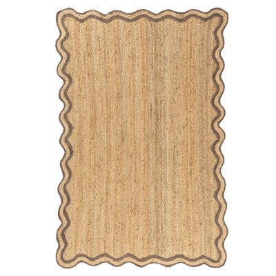 Ayanne Hand-Braided Scalloped Jute Brown Indoor Area Rug with Non-skid Backing