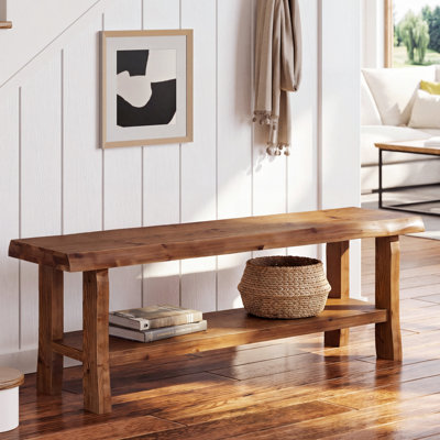 Banc à chaussures en bois massif Farmhouse, banc de rangement à 2 niveaux avec tablette de rangement inférieure pour l'entrée, entrée