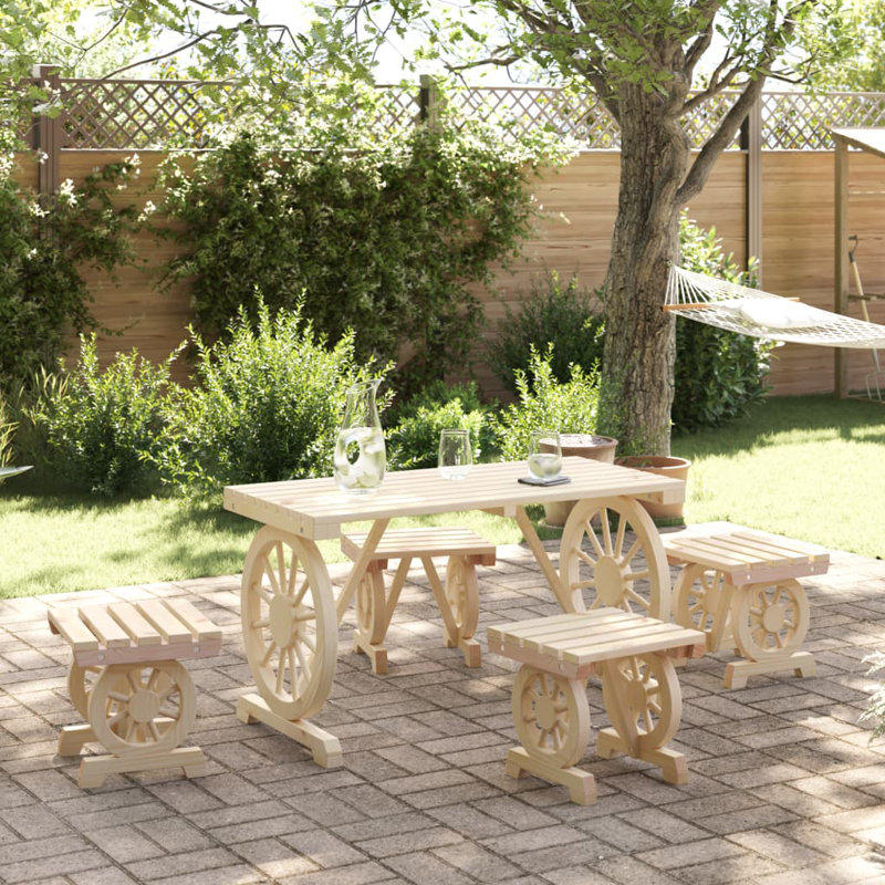 4 - Person Wood Patio Dining Set with Rectangular Table, Natural