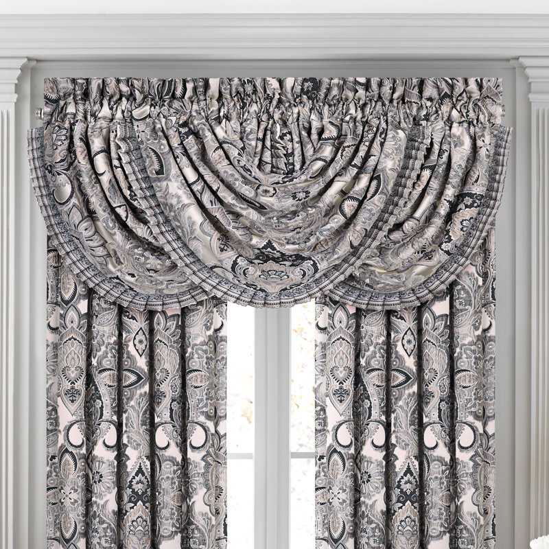 Gray Embroidered Floral Waterfall Valance