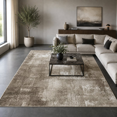 Modern Area Rug with Abstract Pattern in Black Grey, Size: 2' x 3'