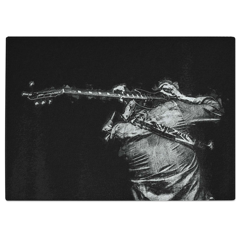 Tempered Glass Rock Guitarist Chopping Board, 28.5 cm W x 20 cm L
