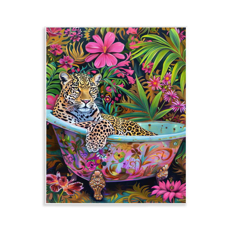 Art mural plaque de baignoire tropicale de forêt tropicale léopard par LSR Design Studio