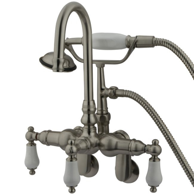 Hot Springs Triple Handle Wall Mounted Clawfoot Tub Faucet with Handshower, Satin Nickel