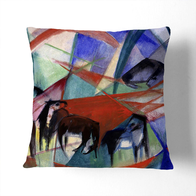 Many Horses Square Throw Cushion, White, 40cm H x 40cm W x 15cm D