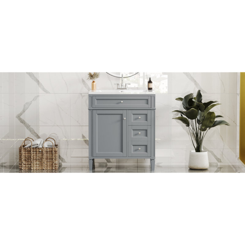 Meuble-lavabo avec lavabo supérieur / armoire de rangement moderne avec 2 tiroirs et meuble-lavabo à tiroir, Gris