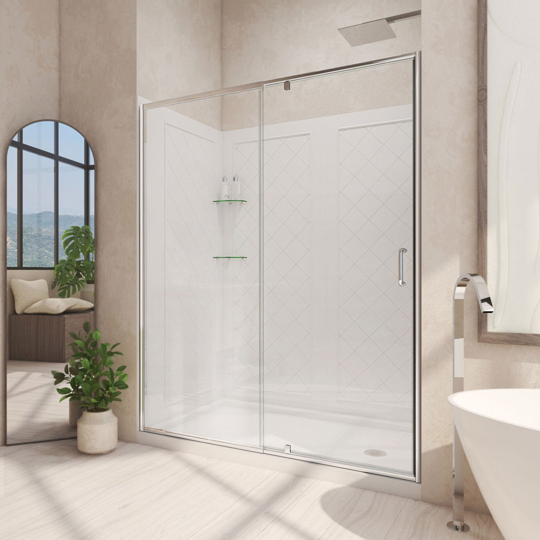 Flex 60" x 76.75" Pivot Semi-Frameless Shower Door DreamLine Drain 