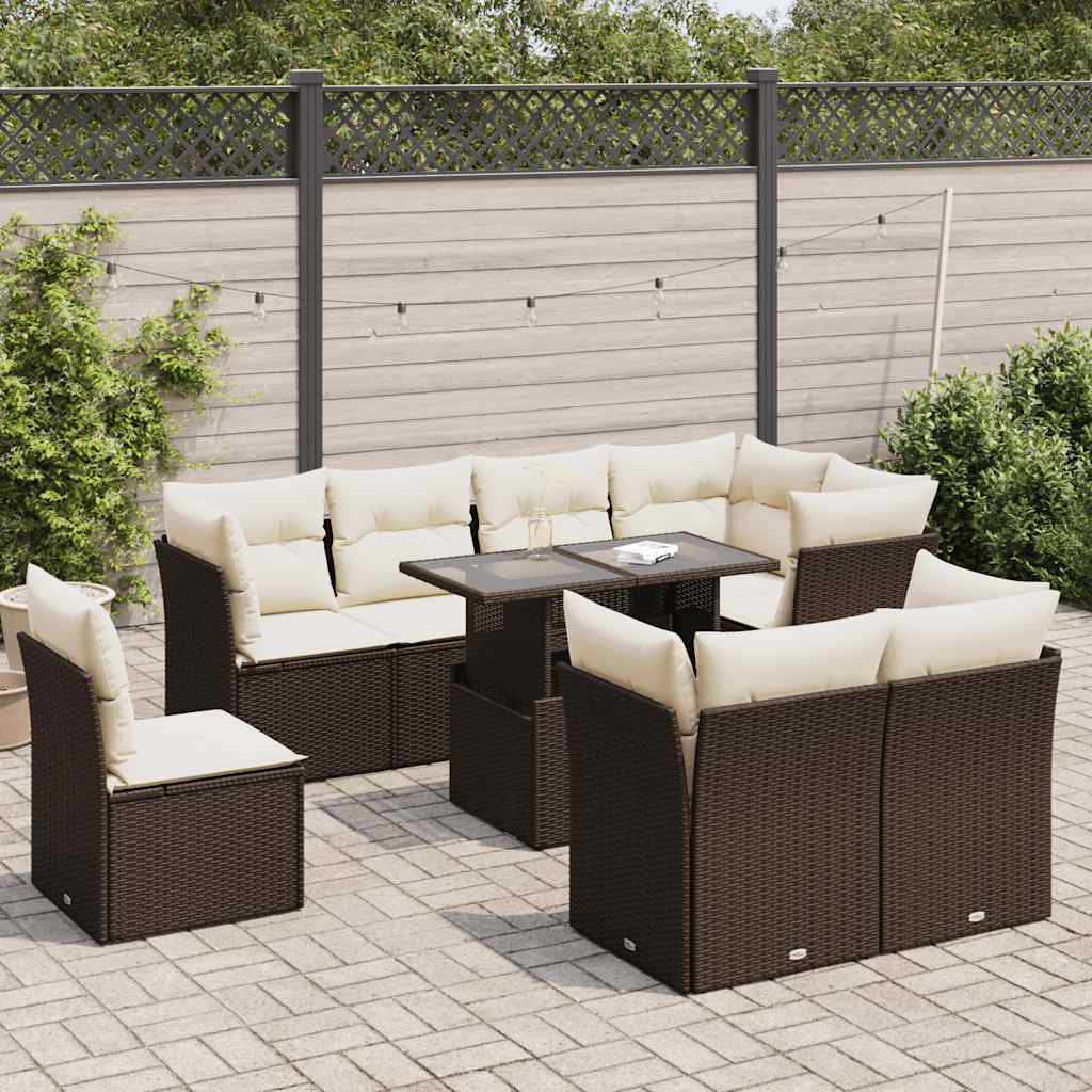 Vidaxl 9-Tlg. Garten-Sofagarnitur Mit Kissen Beige Poly Rattan