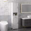 Armoire de rangement mince, armoire de salle de bain haute, tour à linge avec tablette ouverte, tiroir, portes encastrées et tablettes réglables, blanc