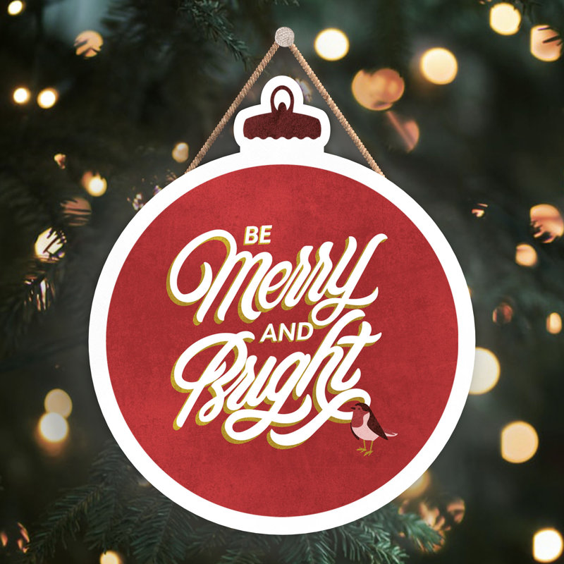 Xmas Be Merry and Bright Wooden Bauble Plaque