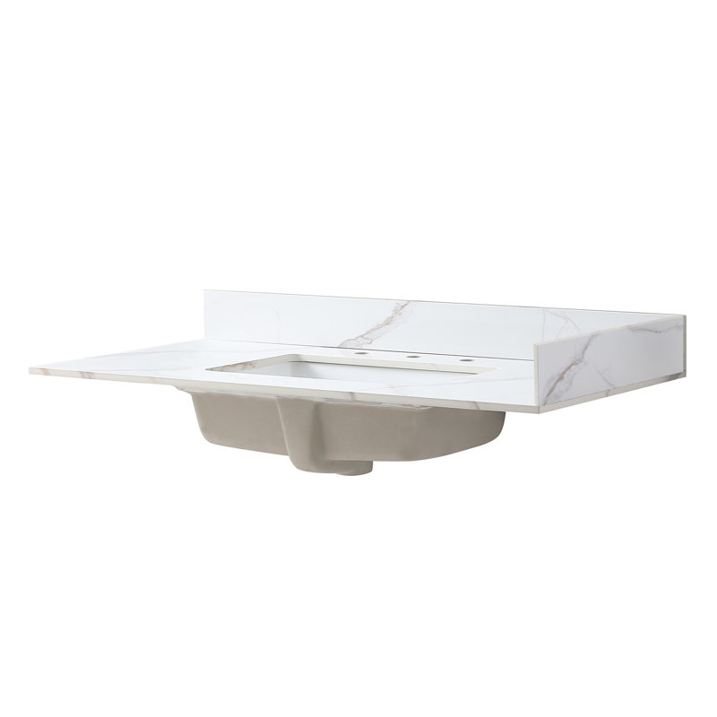 Dessus de meuble-lavabo latéral en pierre frittée dorée - 22 po x 4 po, blanc, facile à nettoyer, caractéristique tendance, étapes d'installation simples, test d'assurance de la qualité stable pour 22 po x 4 po, saleté facile,
