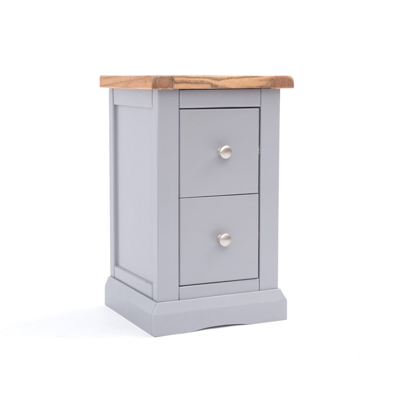 Pharsalia 35cm W Solid + Manufactured Wood Bedside Table, Grey, Chrome Knob