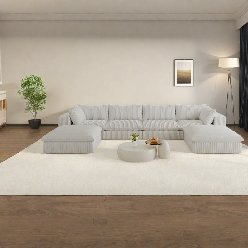 Canapé Cloud Premium, velours côtelé blanc, conception modulaire spacieuse
