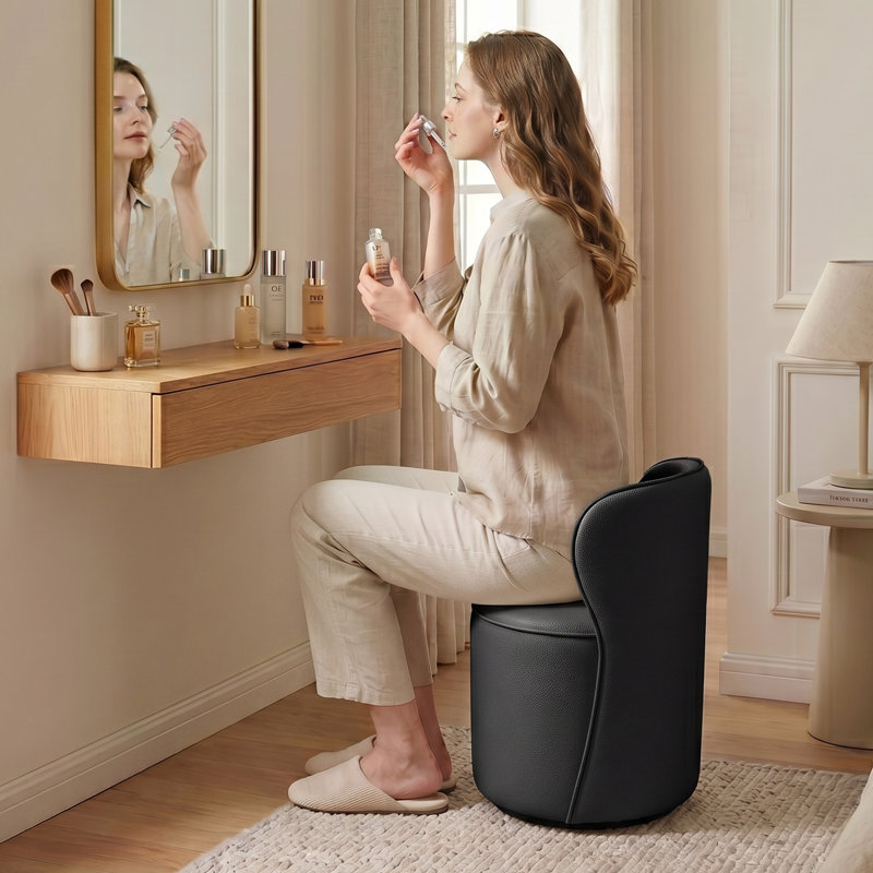 Tabouret de coiffeuse Modern 360 °, Similicuir noir