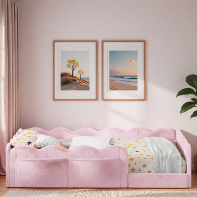 Lit rembourré pour enfants avec garde-corps en forme de vague et poches de rangement latérales