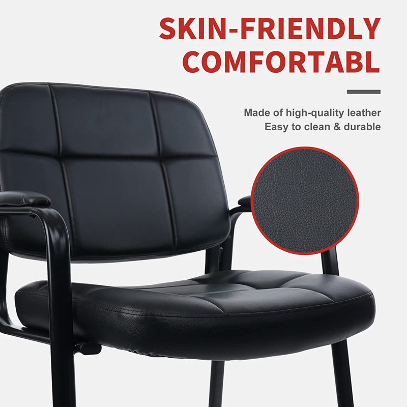 Black Faux Leather Reception Chair with Metal Frame
