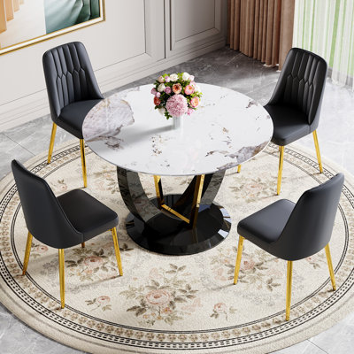 48" Modern Round Dining Table For 4-6 With Tempered Glass Tabletop