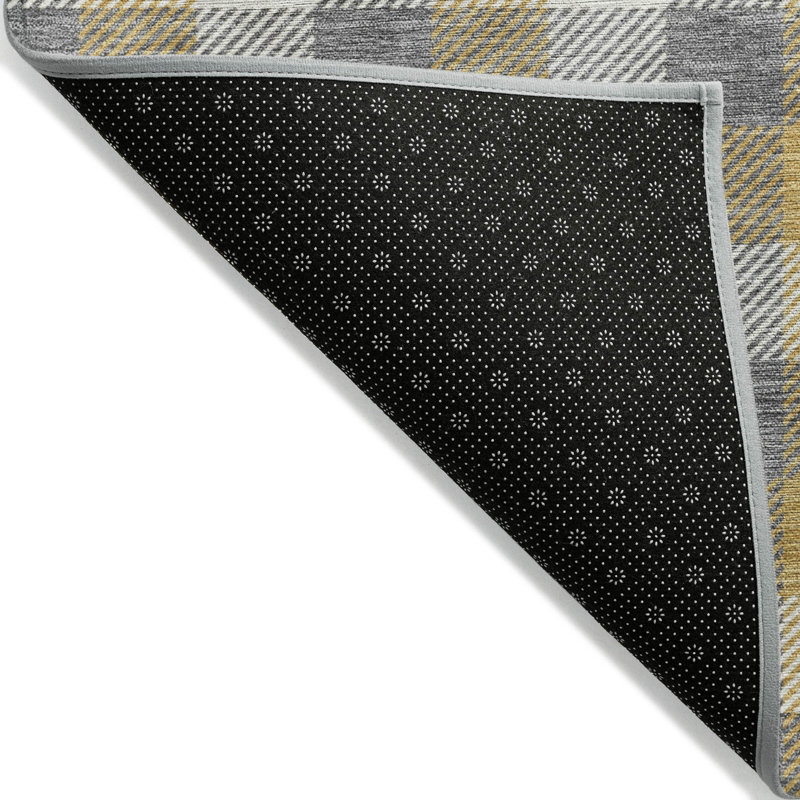 Gray Flat Woven Non-slip Machine Washable Plaid Rug 3' x 5'