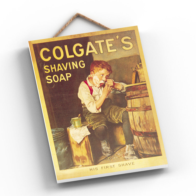 Colgate Shaving Soap Vintage Retro Poster Design On Wooden Plaque