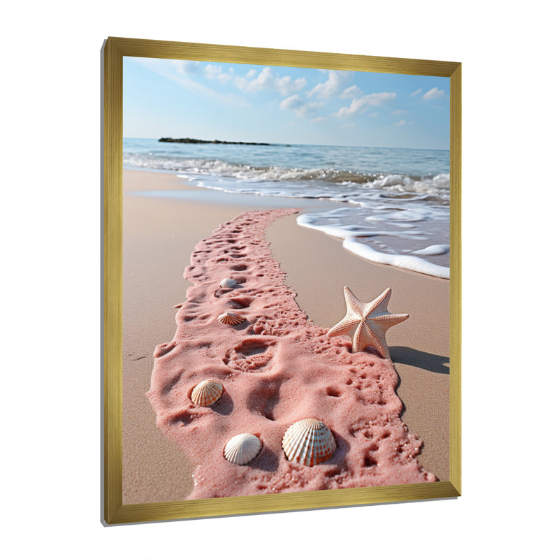 Saephan, plage de sable rose I, Encadrement doré, H 20 po x l 12 po x P 1 po