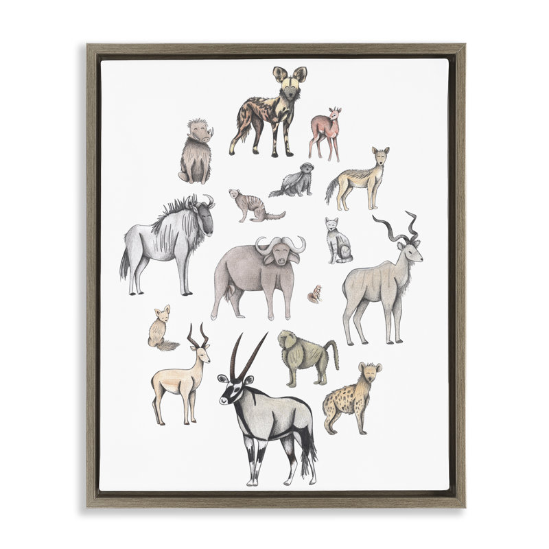 Cadre flottant simple avec animaux d'Afrique, design par Cecilia Battaini, H 31 po x l 25 po, Cadre flottant orme Montalcino