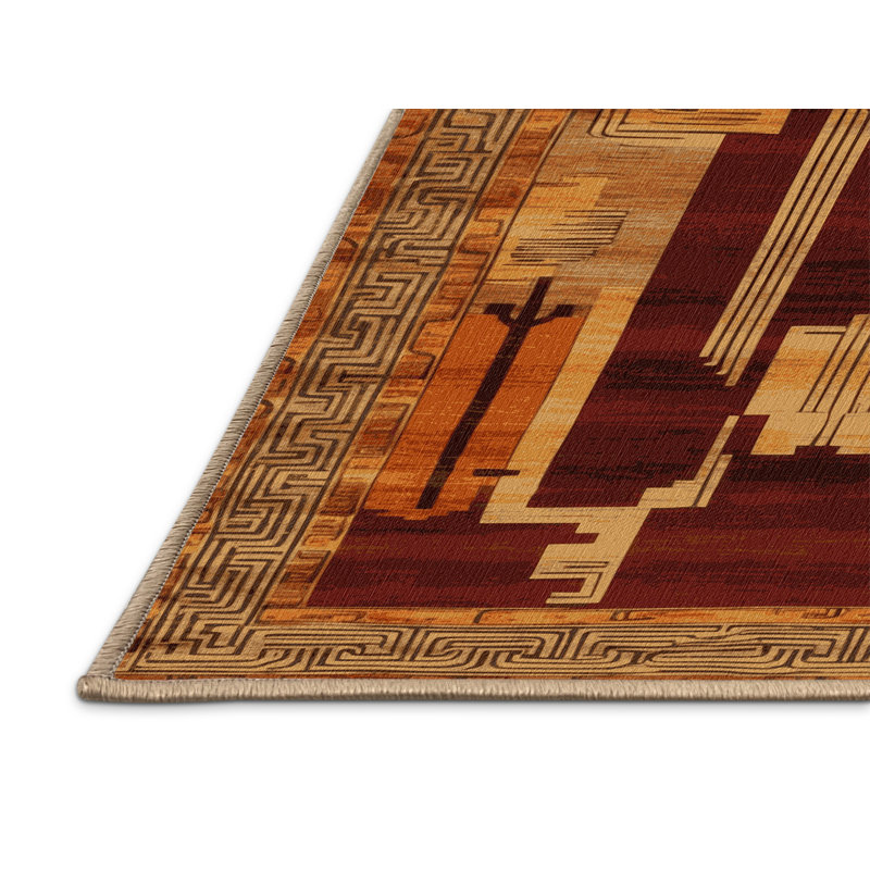 Tapis art déco brun lavable à la machine, Rectangle 5 pi x 7 pi