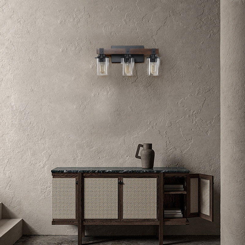 Éclairage de meuble-lavabo à intensité variable avec barre de bain en noyer, Trois lumières