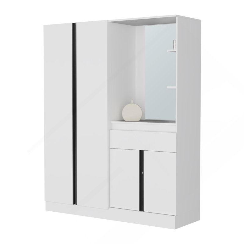 Armoire blanche avec miroir de coiffeuse et rangement