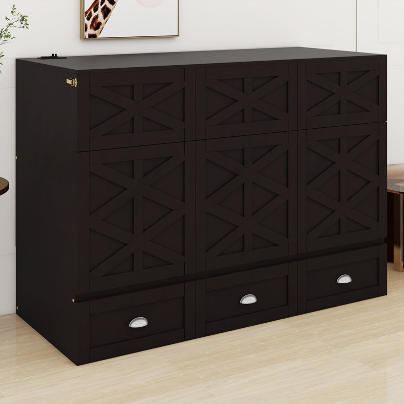 Storage Murphy Bed Featuring USB Charging & Drawers, Full / Double, Espresso