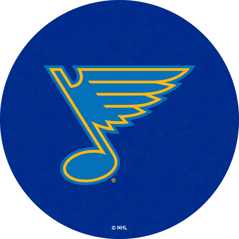 NHL Round Metal Base Dining Table, Chrome, St. Louis Blues