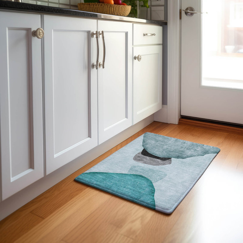 Tapis bleu sarcelle lavable à la machine de qualité supérieure 3 pi x 5 pi Cerrito AMF547, Rectangle 1 pi 8 po x 2 pi 6 po