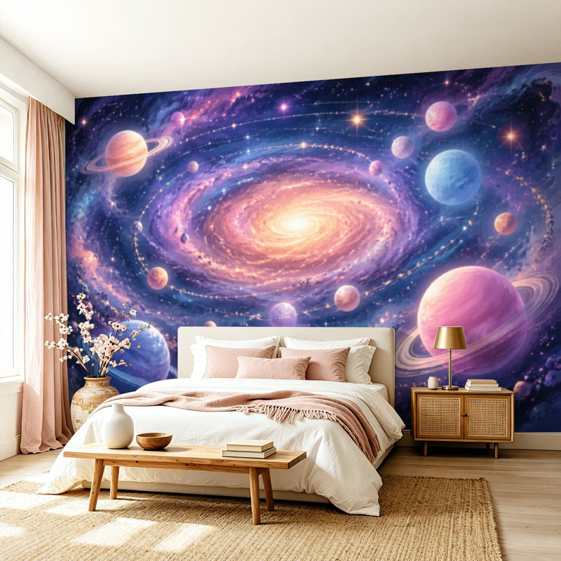 Papier peint adhésif Peel and Stick, fantaisiste, planètes de l'espace extra-atmosphérique, 99.6" L x 144" W