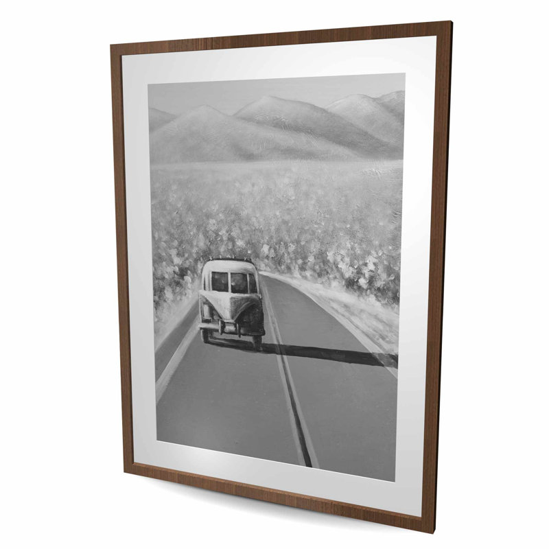 Car on the Road - Reproduction encadrée monochrome pour la décoration intérieure