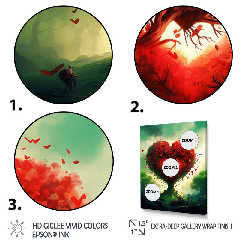 Arbre de l'amour - reproduction d'art sur toile, H 20 po x l 12 po x P 1 po, Cadre doré à une seule photo
