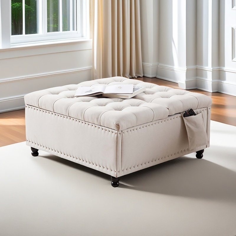 Très grande table basse avec repose-pieds de rangement de 35 pouces avec plateau relevable, repose-pieds en similicuir pour le salon, la chambre à coucher