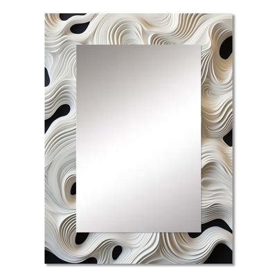 Monochrome Op Art Black And White Waves - Op Art Mirror, White Decorative Wall Mirror, Printed Metal Art