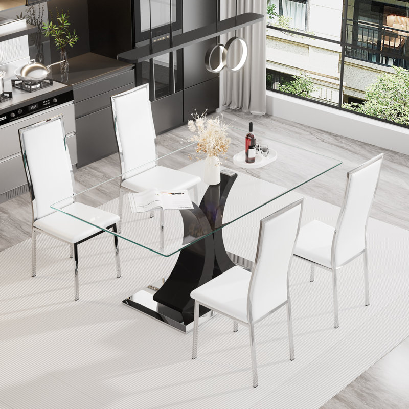 Ensemble de salle à manger moderne, Blanc, 5